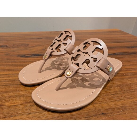 Tory Burch Miller Calf Leather Sandals Women's 5 NWT Light Makeup - Picture 3 of 10